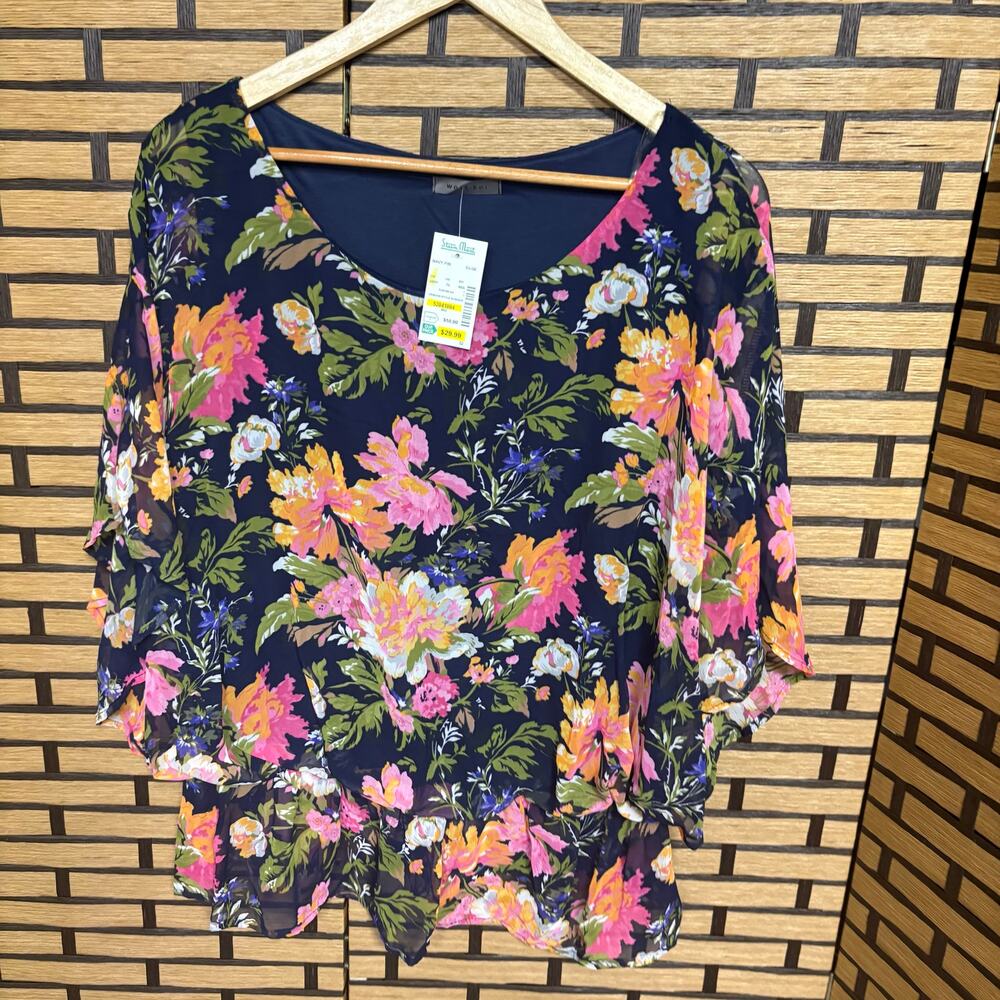 West Kei Blue‎ Floral Blouse Size XL